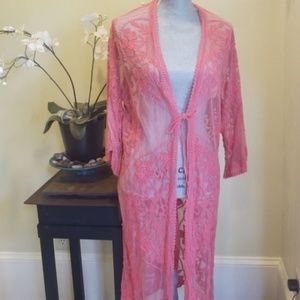 Forgotten Grace NWT lace duster Medium Coral pink